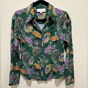 Equipment Green and Purple Notched Collar Button Down Shirt